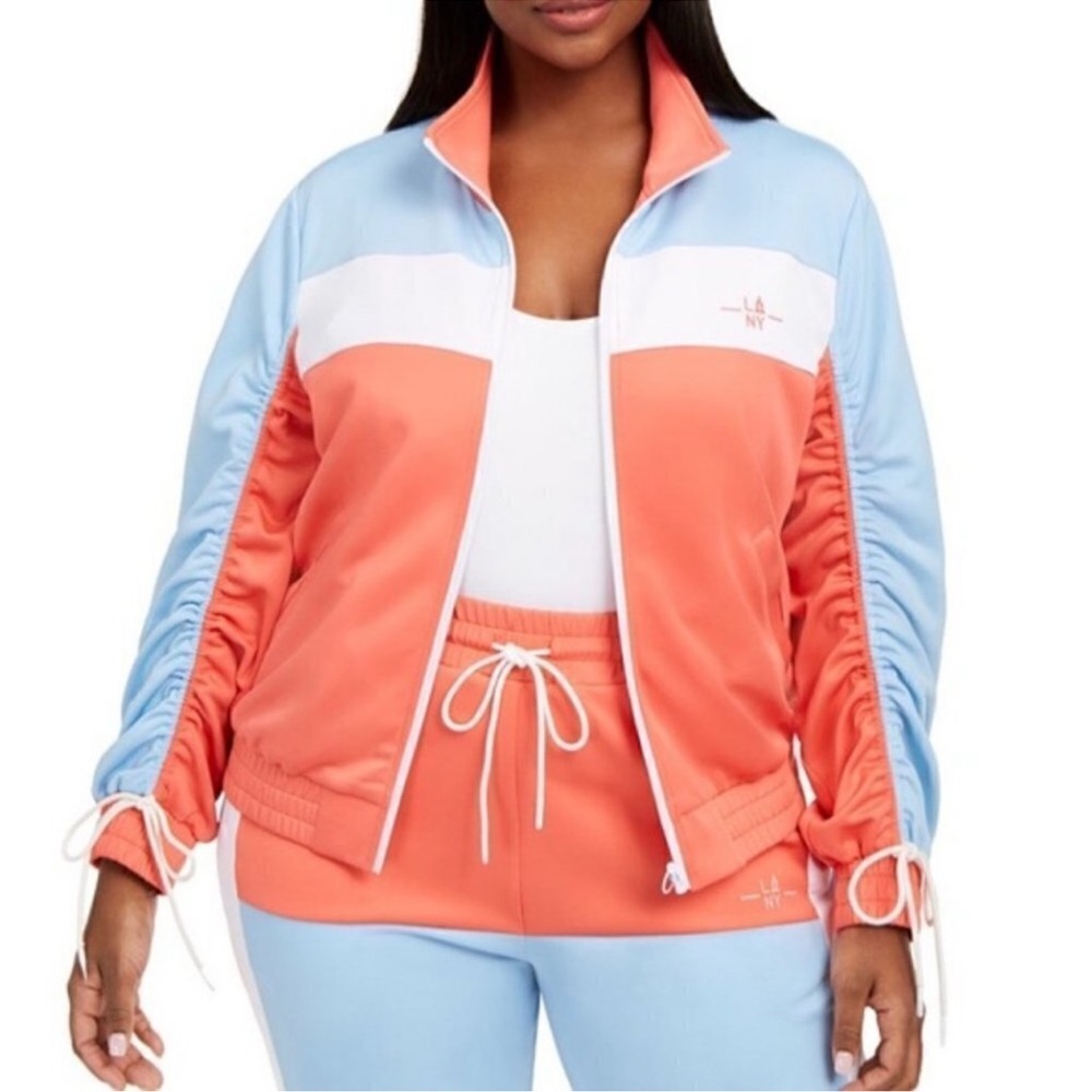 NEW Lala Anthony colorblocked full zip long sleeve crop preppy retro sweatshirt